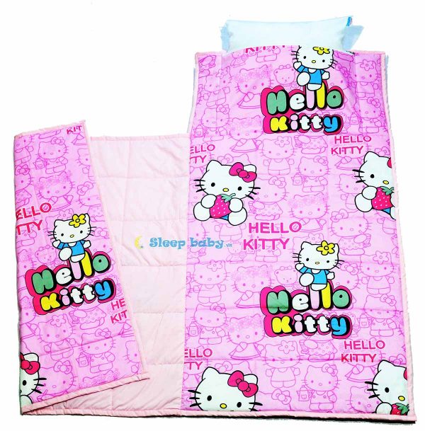 Nệm liền chăn cho bé đi học Hello Kitty hồng