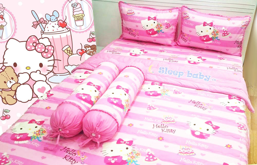 Chăn Ga Gối Hello Kitty hoạ tiết dễ thương