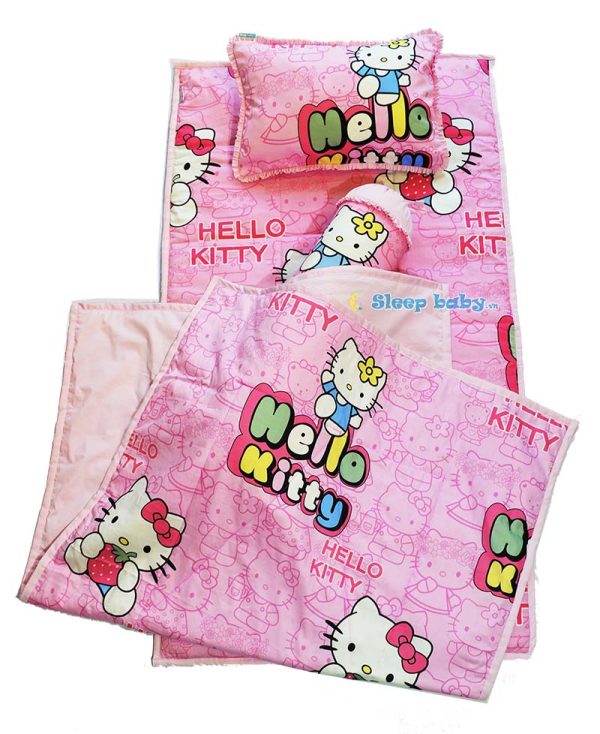 Bộ chăn gối cho bé đi học Hello Kitty dâu