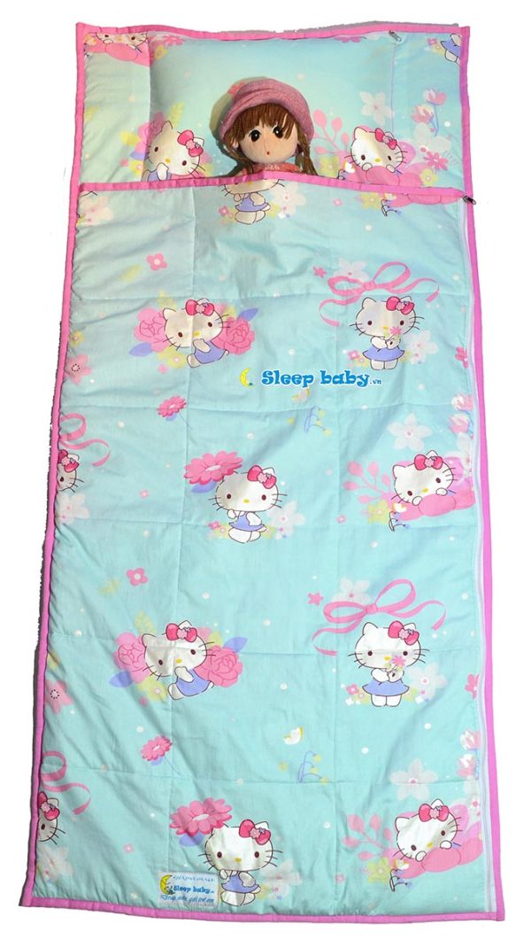 Túi ngủ thu đông cho bé Hello Kitty xanh